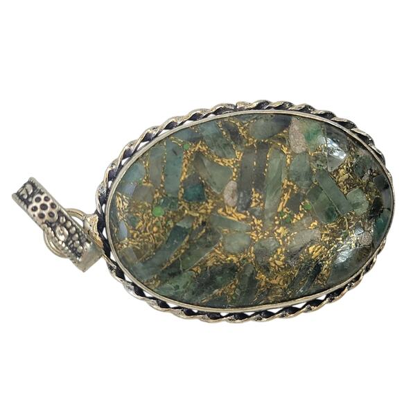 Emerald Mosaic Pendant in Sterling Silver – Handmade Green Stone Necklace - Picture 4 of 10